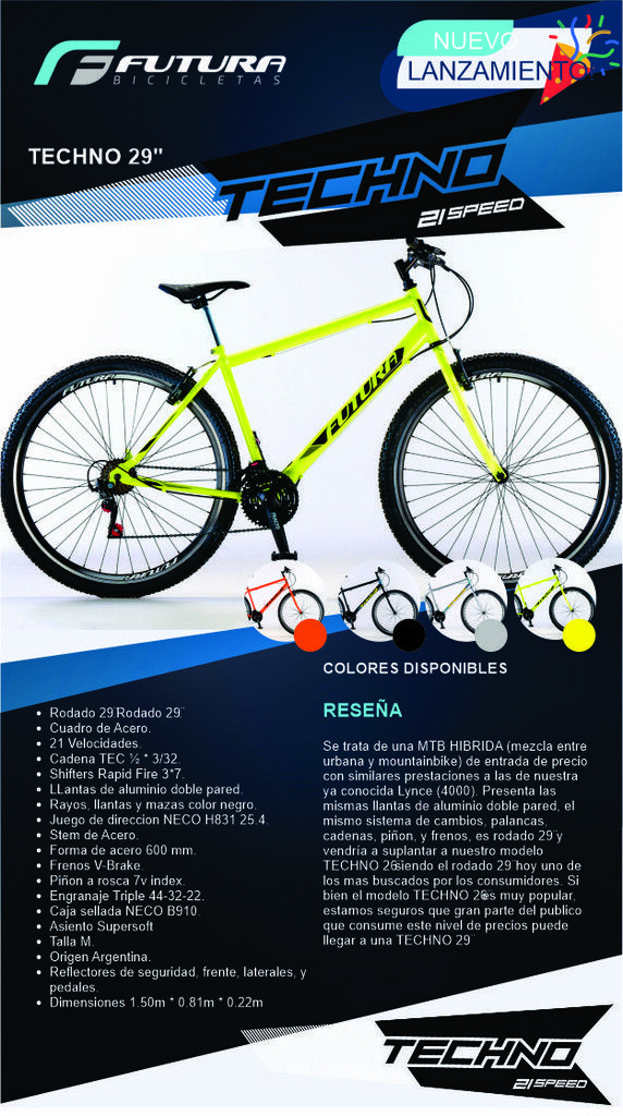 Bicicleta MTB R29 Futura varon modelo Techno 21 Veloc. Cod. 5300