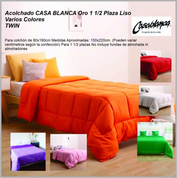 Acolchado CASA BLANCA Oro 1 1/2  Plaza TWIN - Liso Varios Colores
