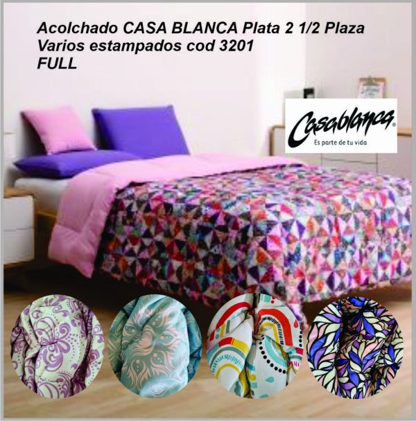 Acolchado CASA BLANCA Plata 2 1/2 Plaza Full  Varios estampados Cod.3201