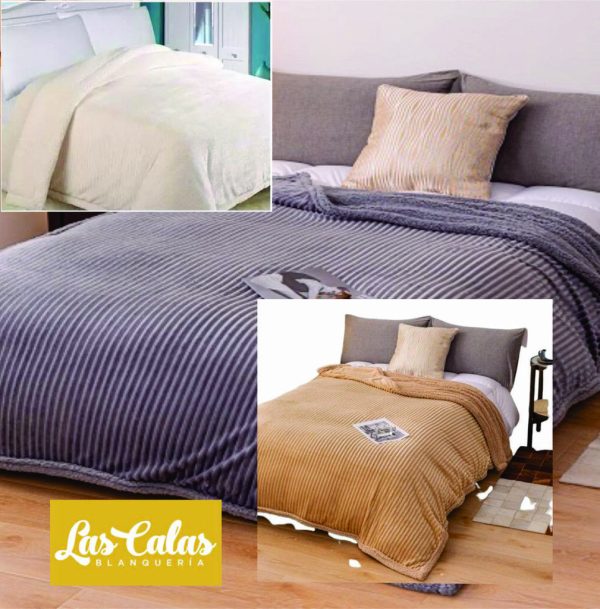 Frazada - Acolchado  LAS CALAS corderoy rayado con corderito twin FRAZCORDORTWIN