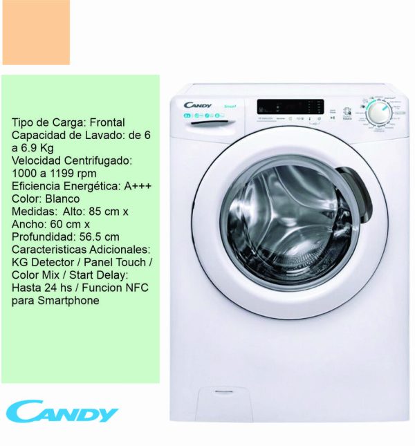 Lavarropas carga frontal 6kg CANDY mod. CS10652D-12