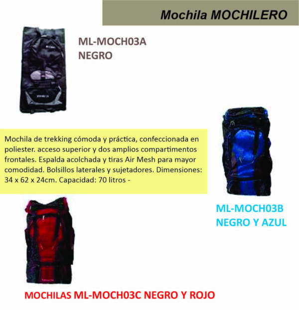 Mochila Mochilero ML-MOCH03A/MOCH03B/MOCH03C