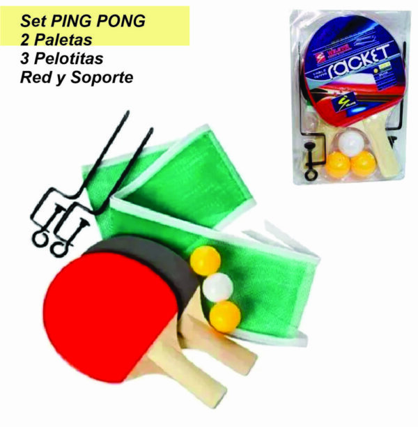 Set de ping pong 2 Paletas, pelotitas red y soporte DE2045