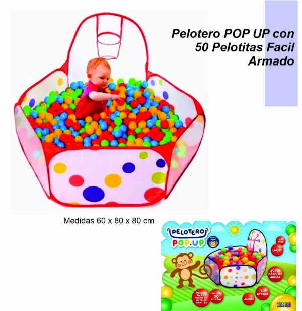 Pelotero Modelo Pop Up Con Aro de Basquet incluye 50 pelotas