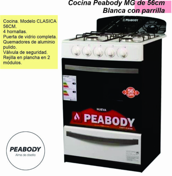 Cocina Peabody 56cm con parrilla color Blanca MG