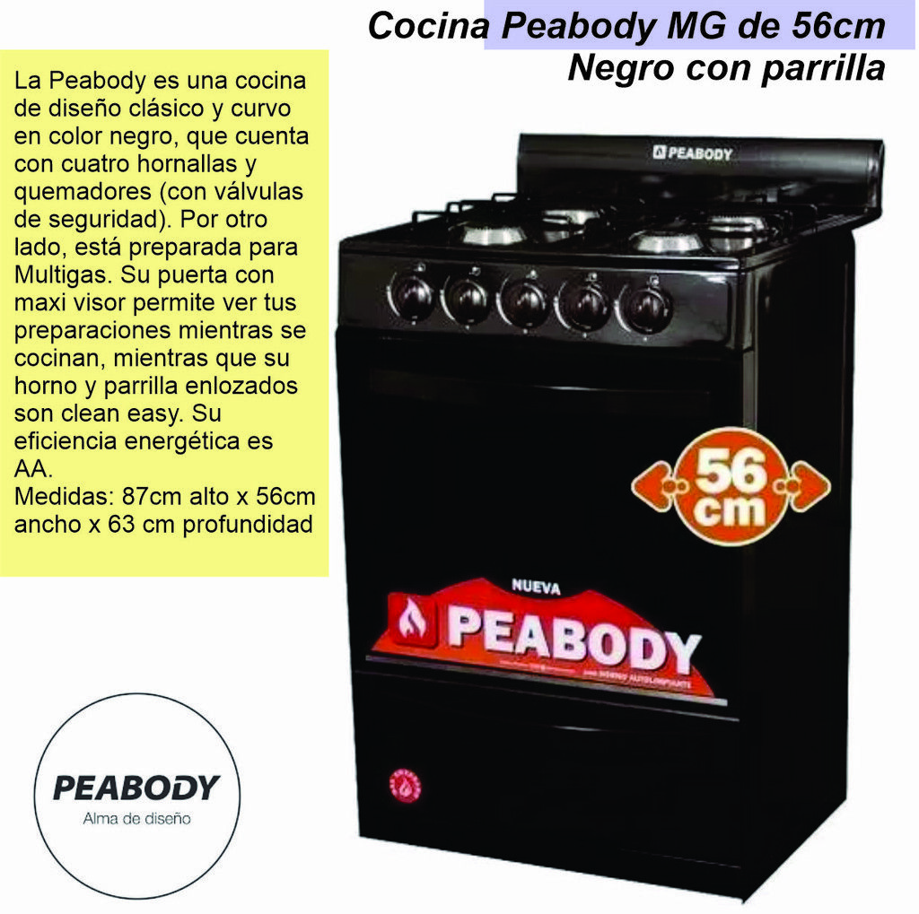 Cocina Peabody 56 cm con parrilla color Negra MG – AllCell y más