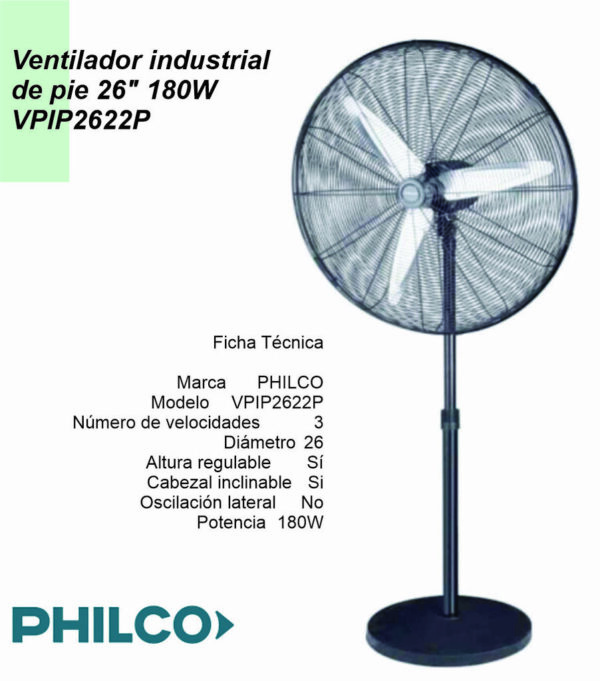 Ventilador Industrial de Pie 26” PHILCO VPIP2622P