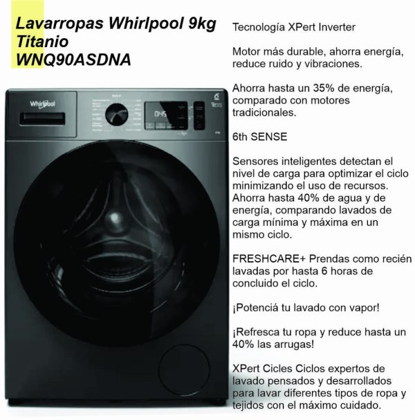 Lavarropas WHIRLPOOL 9KG Titanio WNQ90ASDNA