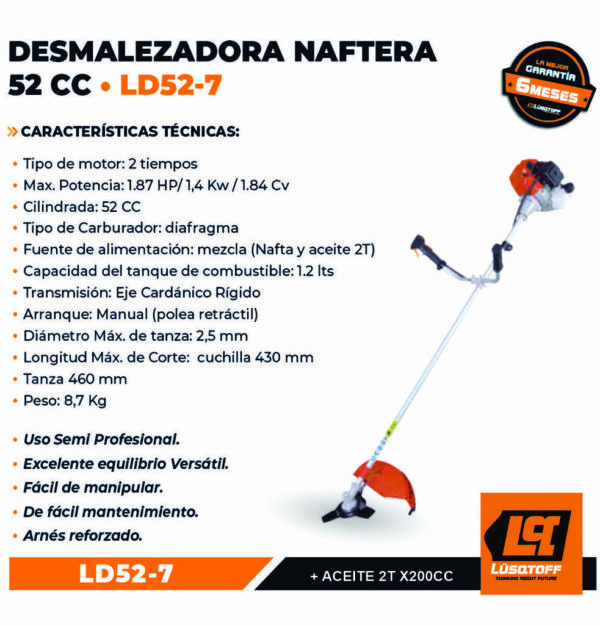 Desmalezadora 52CC 2T NAFTA LD52-7 LUSQTOFF