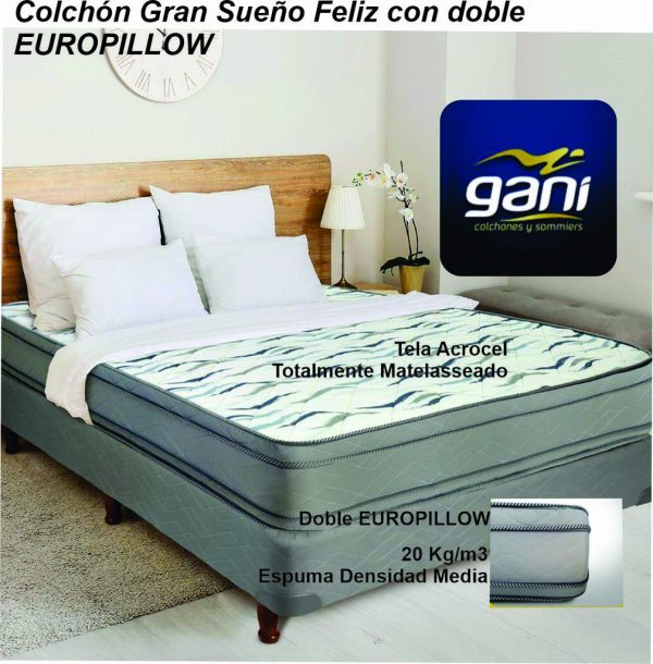 Colchon GANI Gran Sueno Feliz con doble  Europillow 190x140x24