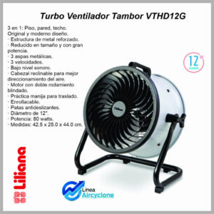 Turbo Ventilador Reclinable LILIANA 12” 80W GRIS VVTHD12G