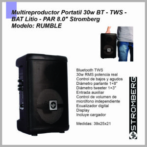 Parlante  RUMBL-NE Multireproductor Portatil STROMBERG 30W BT TWS BAT LITIO PAR 8.0”