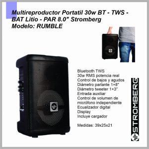 Parlante  RUMBL-NE Multireproductor Portatil STROMBERG 30W BT TWS BAT LITIO PAR 8.0”