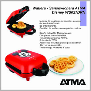 Wafflera Sandwichera ATMA 2 en 1 Disney WS027DRN