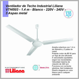Ventilador de techo industrial LILIANA 3 Aspas metalicas blanca 90W 1,4M SIN LUZ VVTHI503