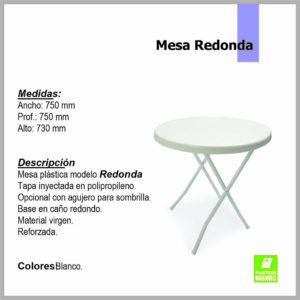 Mesa Redonda 75cm Plegable Blanco 1-00475