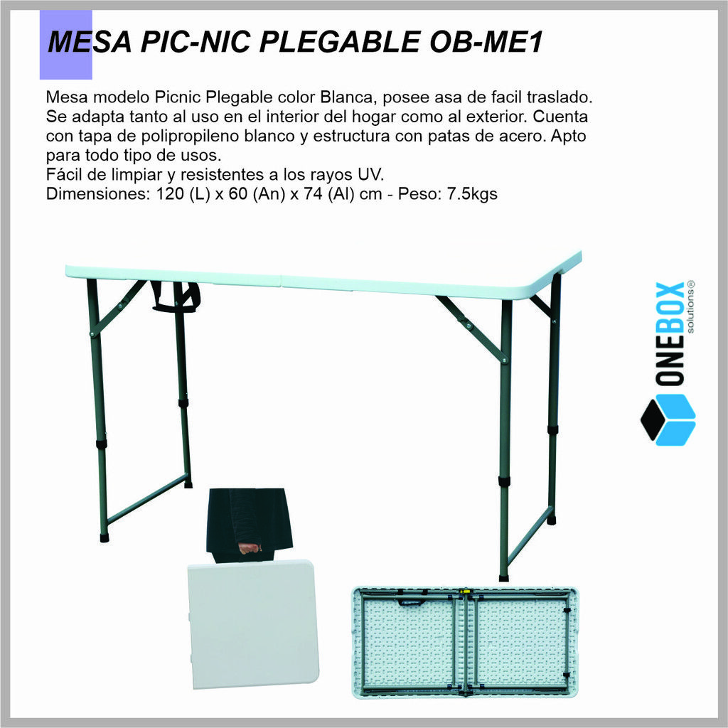 Mesa Plegable con patas extensibles tipo maletin ONEBOX 1.20MTS OB-ME1 –  AllCell y más