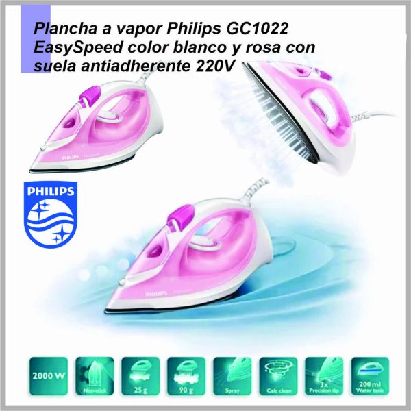 Plancha de Vapor PHILIPS 2000W Base Antiadherente GC1022/40