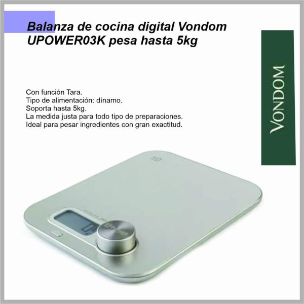 Balanza Digital de cocina VONDOM Cocina (sin pilas) UPOWER03K