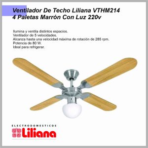 Ventilador de techo LILIANA – 4 ASPAS MAD REG PARED 4 VEL 1.20 – VVTHM214