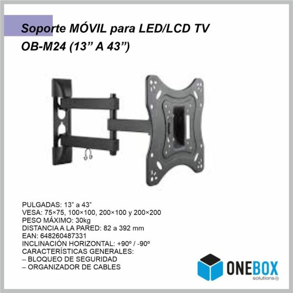 Soporte TV ONEBOX Doble Brazo Movible Inclinable 23'' - 42'' OB-M24