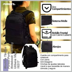 Mochila Tactica FOREST 16217 NEGRO