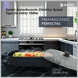 Sartén electrico SUONO c/tapa 1500w negro HOG0163