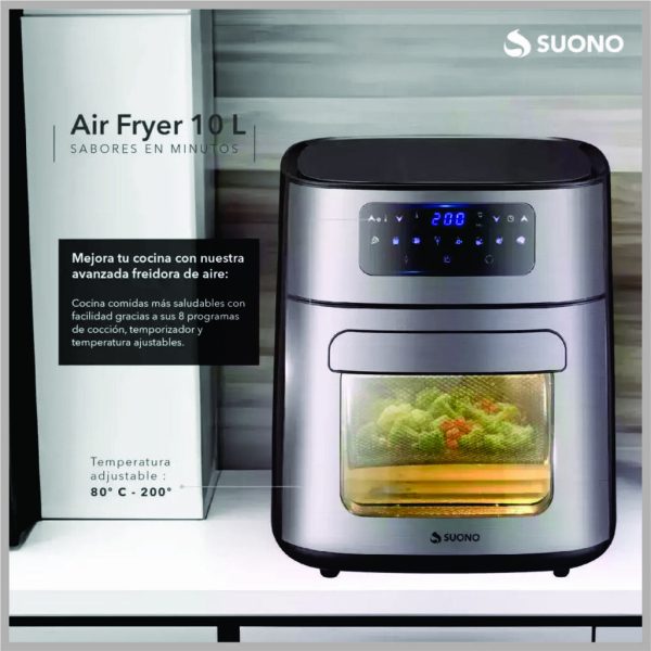 Freidora de Aire SUONO digital 10lts 1700w c/acc. Acero HOG0188