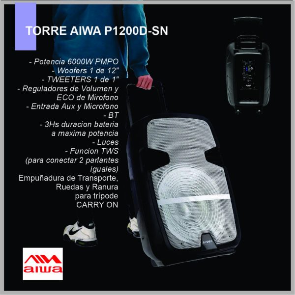 Torre AIWA AW-P12000-SN bluetooth 6000W
