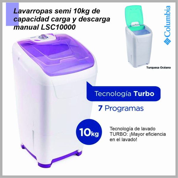 Lavarropas COLUMBIA turquesa LSC10000 10KG sin bomba desague