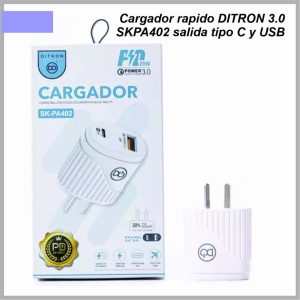 Cargador rapido DITRON 3.0 SKPA402 salida tipo C y USB