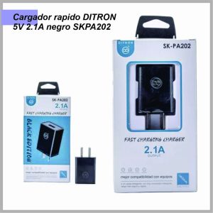 Cargador rapido DITRON 5V 2.1A  salida USB negro SKPA202
