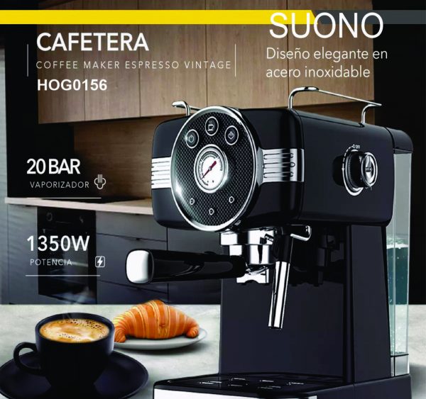 Cafetera Expresso SUONO vintage 1.5lts 20BA negra HOG0156
