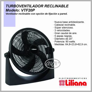 Turbo Ventilador Reclinable LILIANA 20” 5 ASPAS NEGRAS VVTF20P