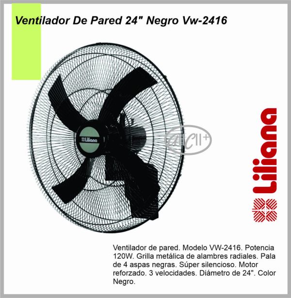 Ventilador de pared LILIANA  24'' 120W parr/metal negra -aspas plasticas VVW2416