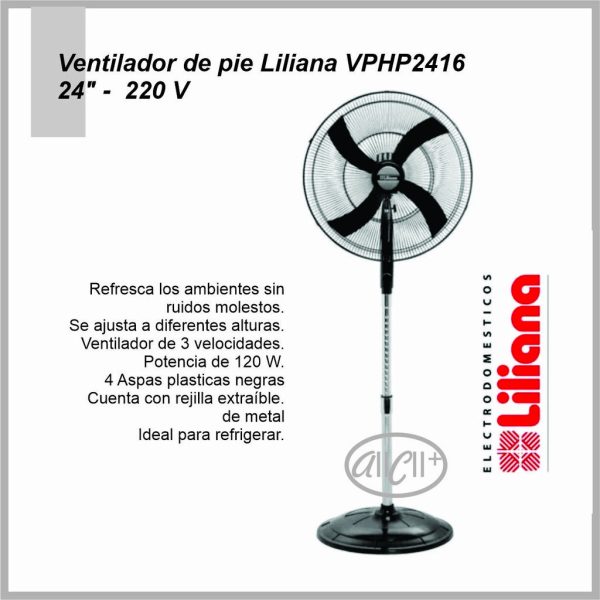 Ventilador de pie LILIANA 24'' 120W PARR/METAL NEGRA - ASPAS PLASTICAS NEGRAS VVPHP2416