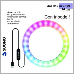 Aro de luz SUONO RGB 30cm blanco + Tripode para aro de luz ILU006 gris HOG0144