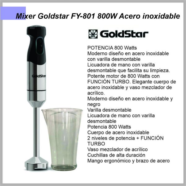 Licuadora - Minipimer c/vaso 800W GOLDSTAR FY-801