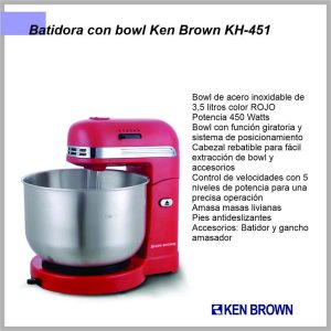 Batidora con Bowl Tipo Planetaria  KEN BROWN KH-451 – color roja