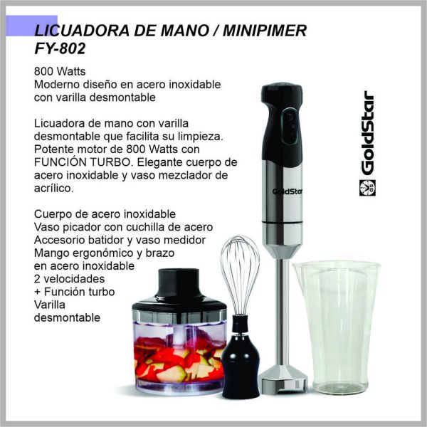 Licuadora - Minipimer c/ acc GOLDSTAR 800watts FY-802