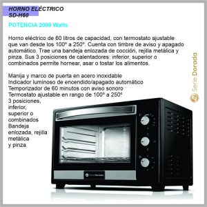 Horno Electrico 60lts SERIE DORADA SDH-60