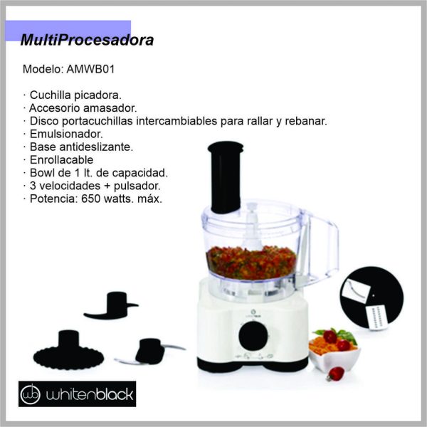 Multiprocesadora Blanca  WHITENBLACK 650W + Acc.WBAMWB01