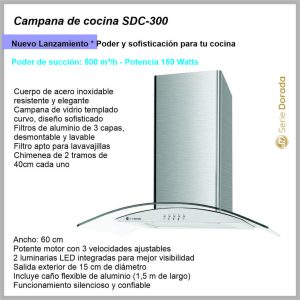 Campana de cocina SERIE DORADA vidrio templado Acero inox.SDC-300
