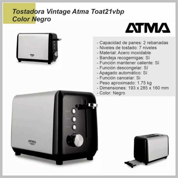 Tostadora Atma vintage negra TOAT21VBP