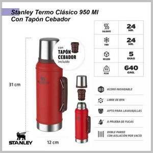 Termo STANLEY clasico 950ml c/manija 10-10148-045 Con tapon cebador