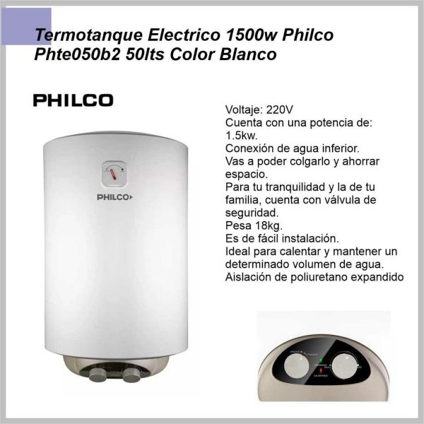 Termotanque Electrico PHILCO 50lts.-PHTE050B2 Carga Inferior