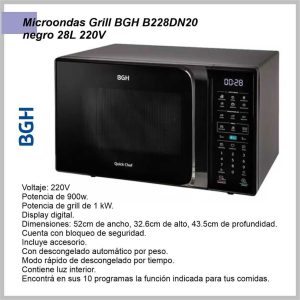 Microondas 28lts BGH digital grill negro B228DN20I