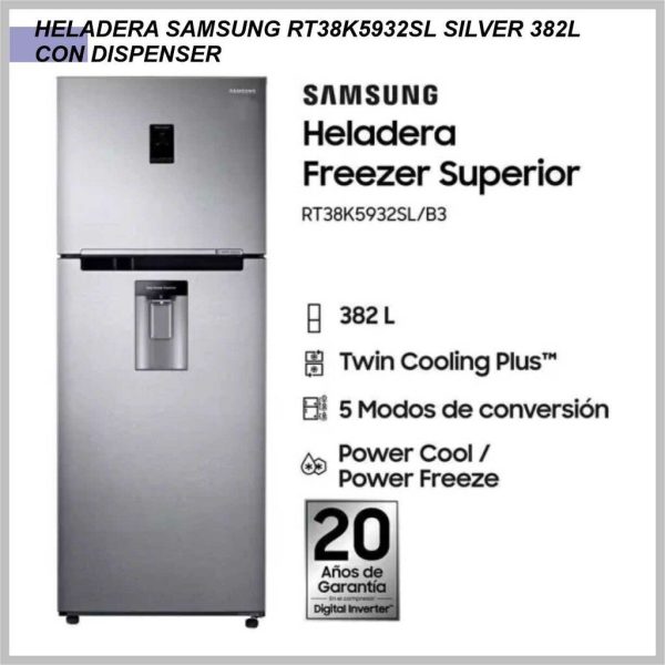 Heladera Samsung RT38K5932SL 380lts Silver c/ Dispenser