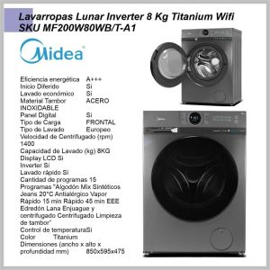Lavarropas MIDEA Inverter 8kg tit. Wifi MF200W80WB/T-A1