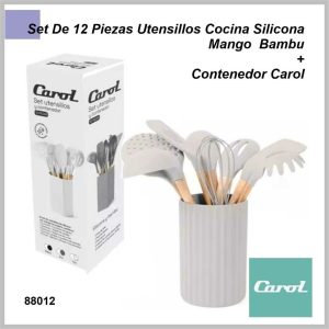 Set 12 pzas CAROL 11 utensillos de silicona M/bambú + contenedor 6555/68012